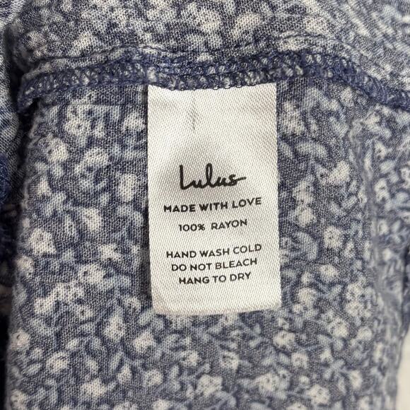 Lulus Sitting in the Sun Navy Blue Floral Ruffled Babydoll Dress Size Small - Picture 5 of 5